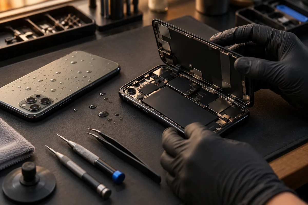Ilustracja serwisowa: diagnostyka po zalaniu iphone 11 pro warszawa.