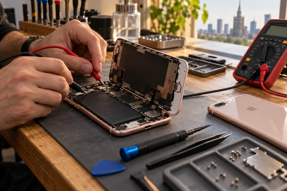 Ilustracja serwisowa: diagnostyka zasilania iphone 8 plus warszawa.