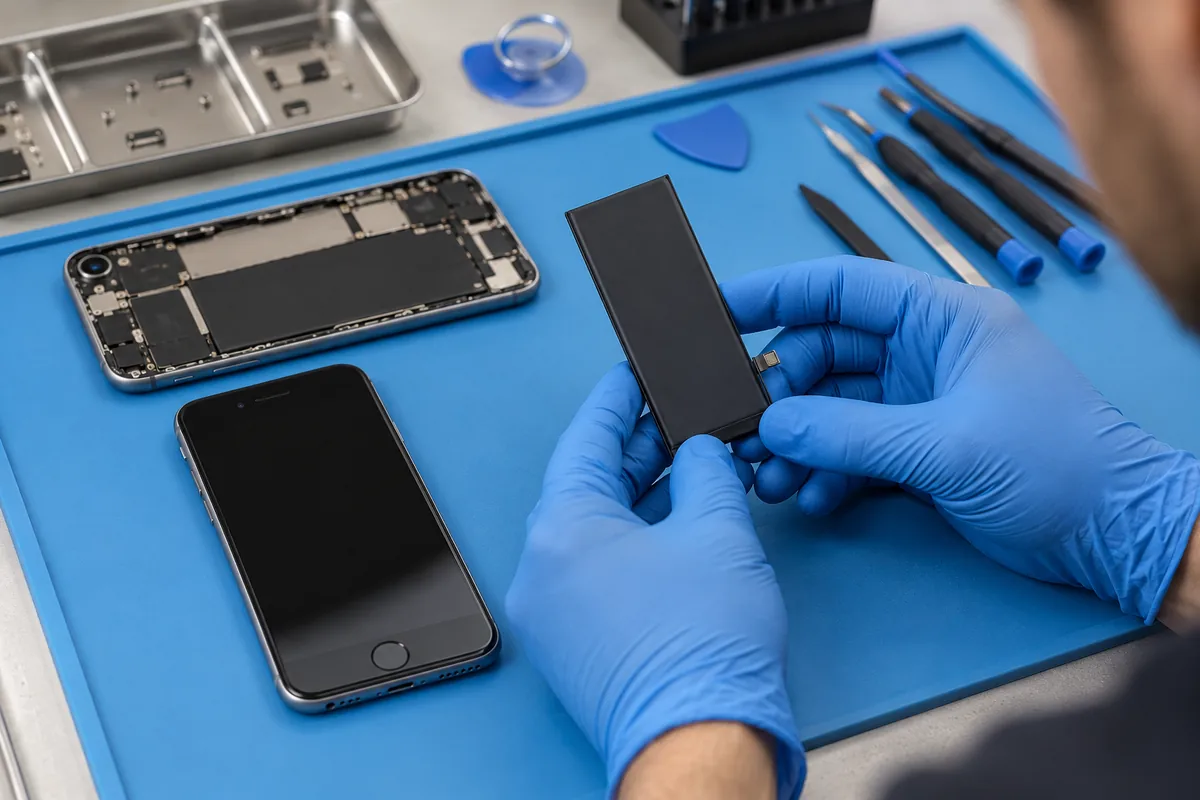 Ilustracja serwisowa: wymiana baterii iphone 8 warszawa.