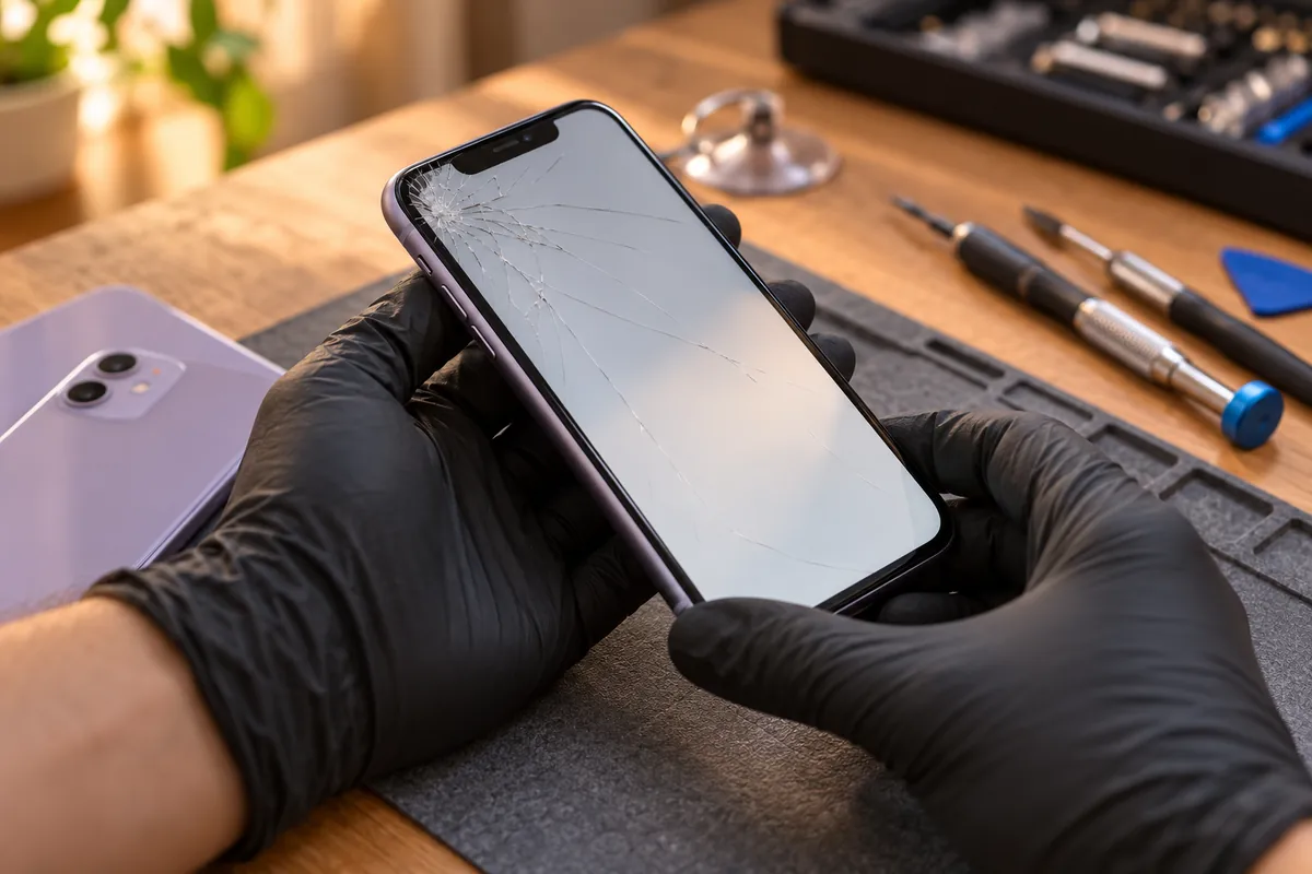 Ilustracja serwisowa: wymiana szybki iphone 11 warszawa.