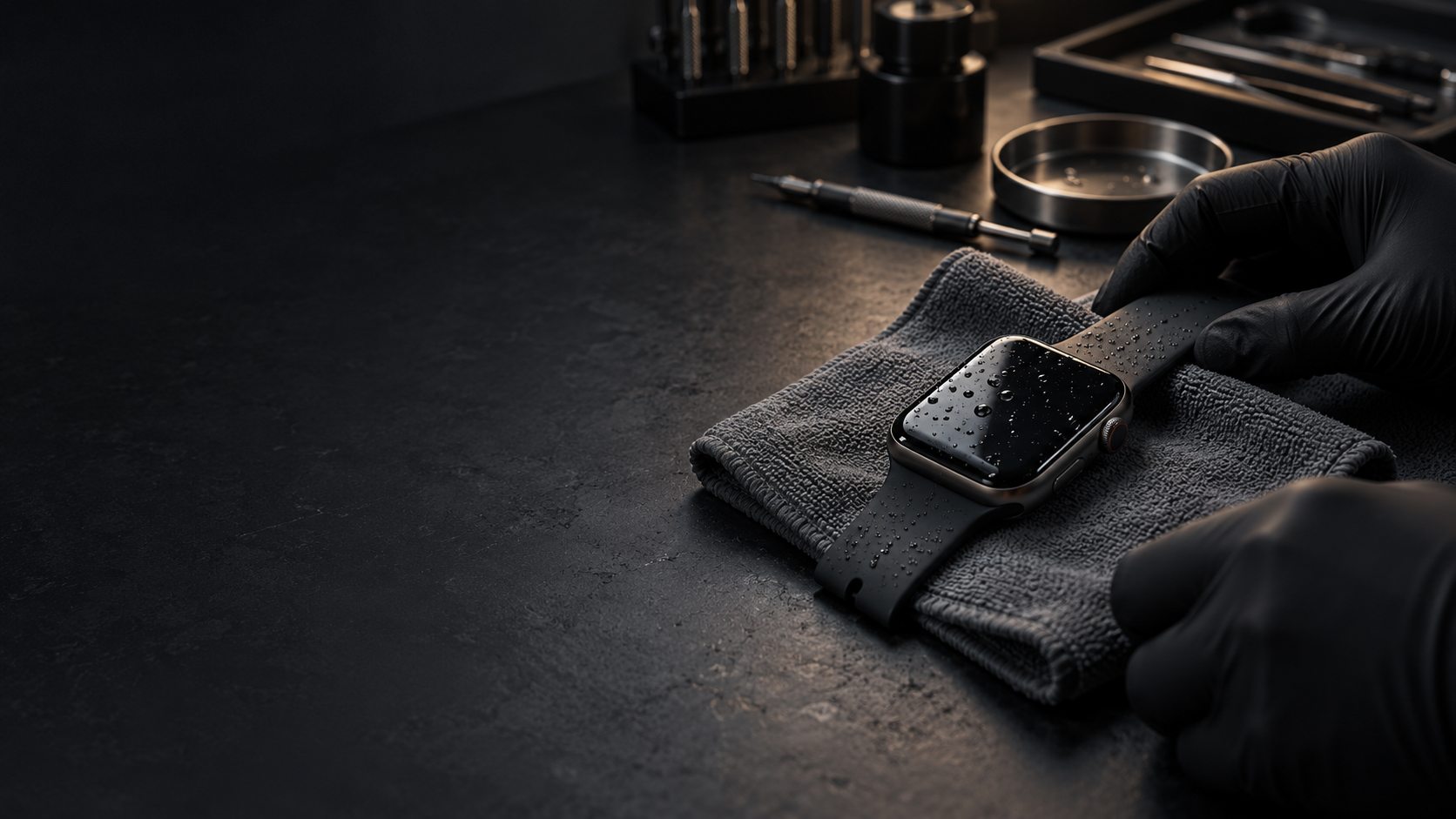 Mokry zegarek Apple Watch na stanowisku diagnostycznym