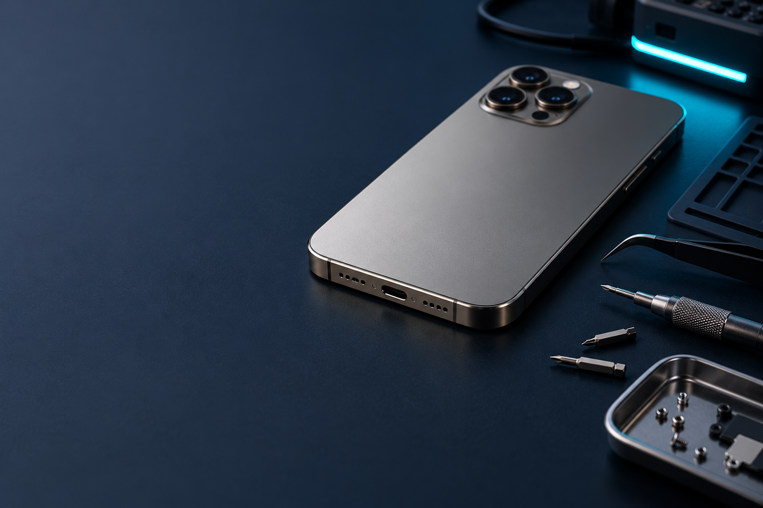 Ilustracja portu USB-C telefonu na stanowisku serwisowym