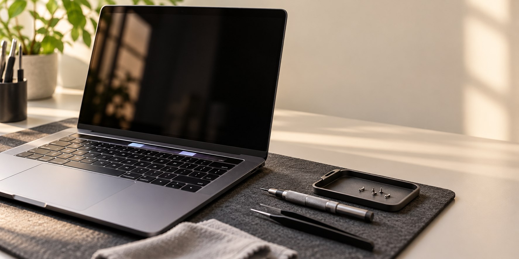 MacBook Pro z Touch Barem na stanowisku diagnostycznym